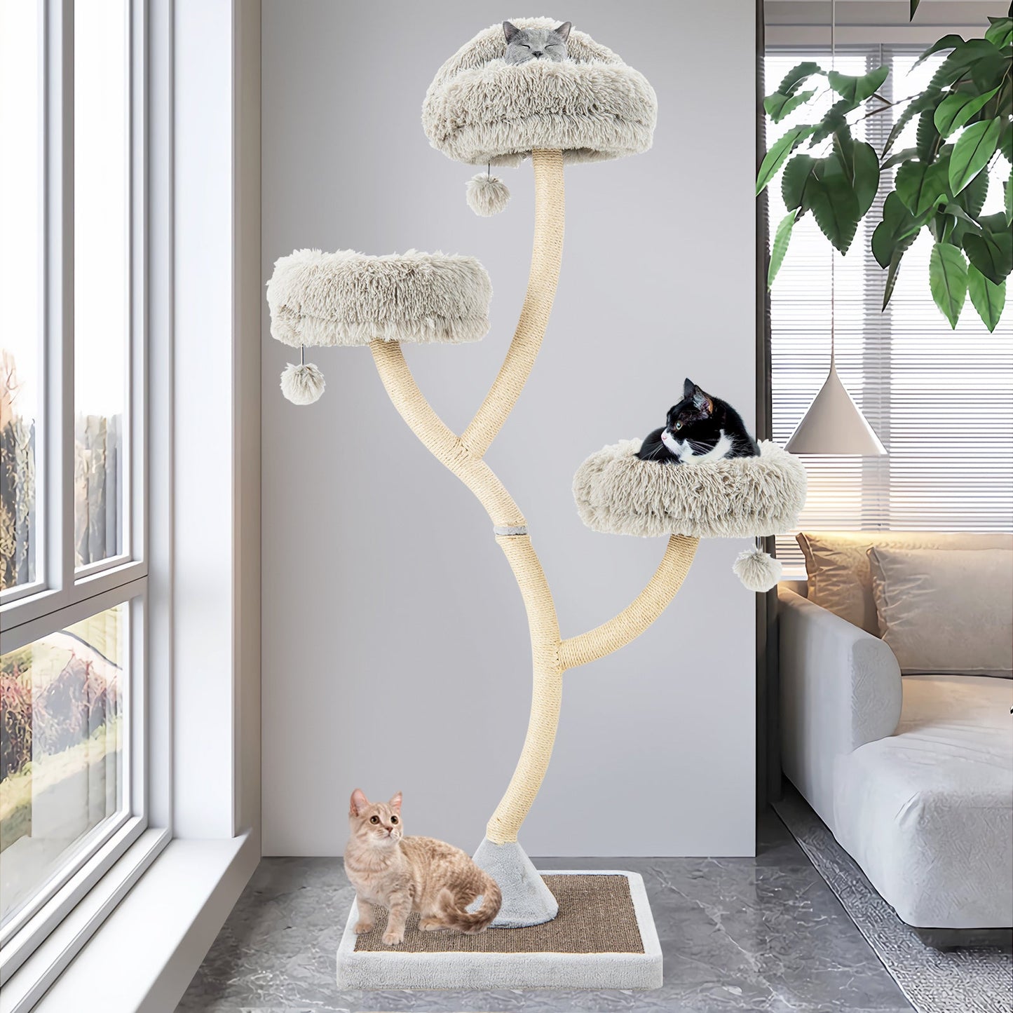 70 Inch Tall Cat Tree with 4 Layers and 3 Perches - Gray