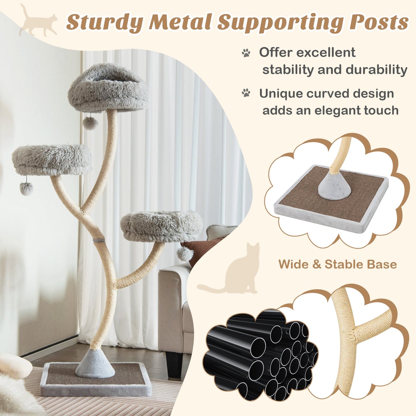 70 Inch Tall Cat Tree with 4 Layers and 3 Perches - Gray