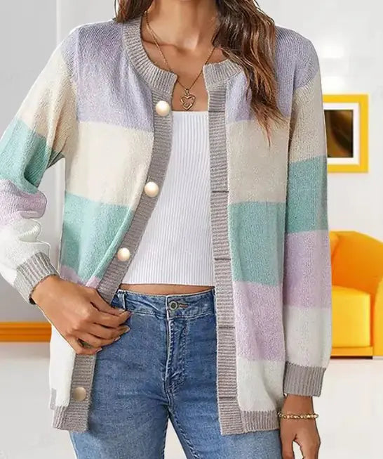 Manteau en Tricot Ample à Coordination de Couleurs pour Femmes