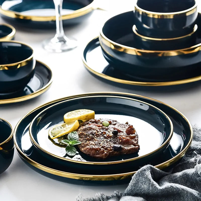 Elegant Blue Porcelain Dinner Plates