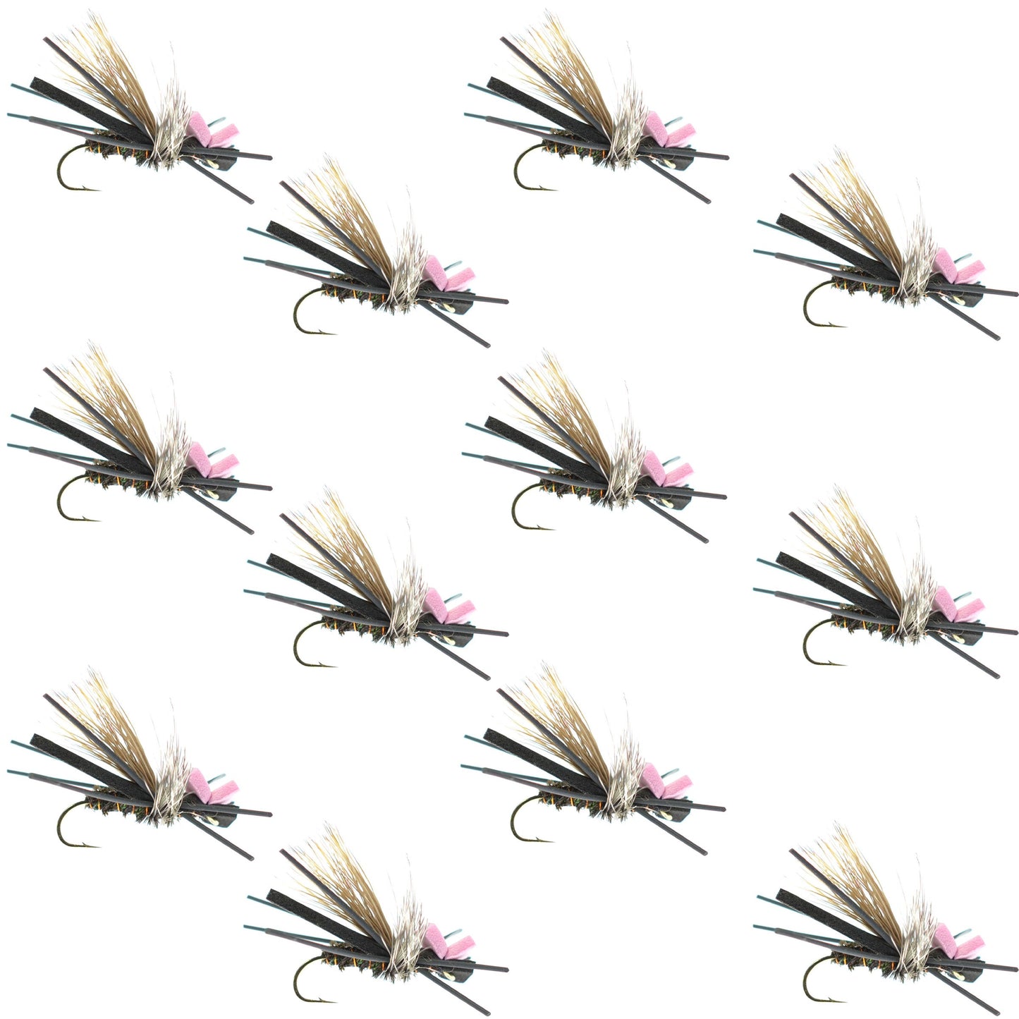 Gypsy King Hopper Foam Body Grasshopper Flies - 12 Pack, Size 10 - Korvel