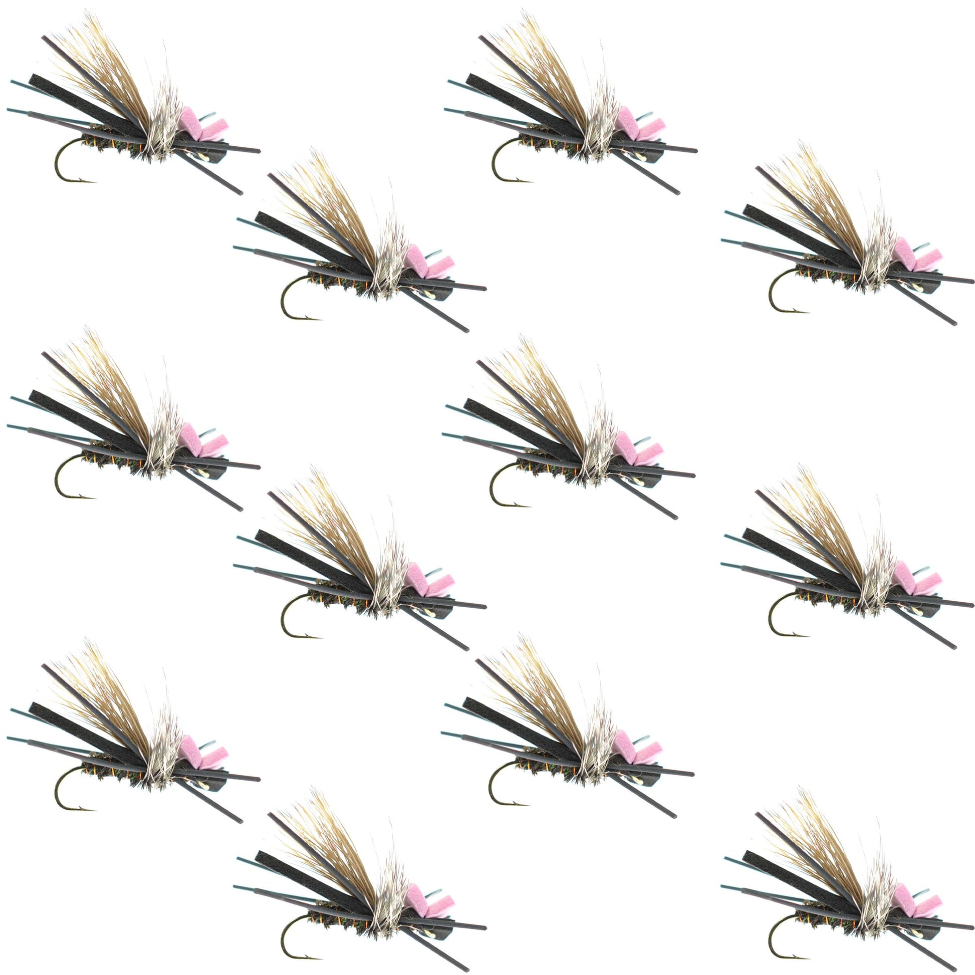 Gypsy King Hopper Foam Body Grasshopper Flies - 12 Pack, Size 10 - Korvel