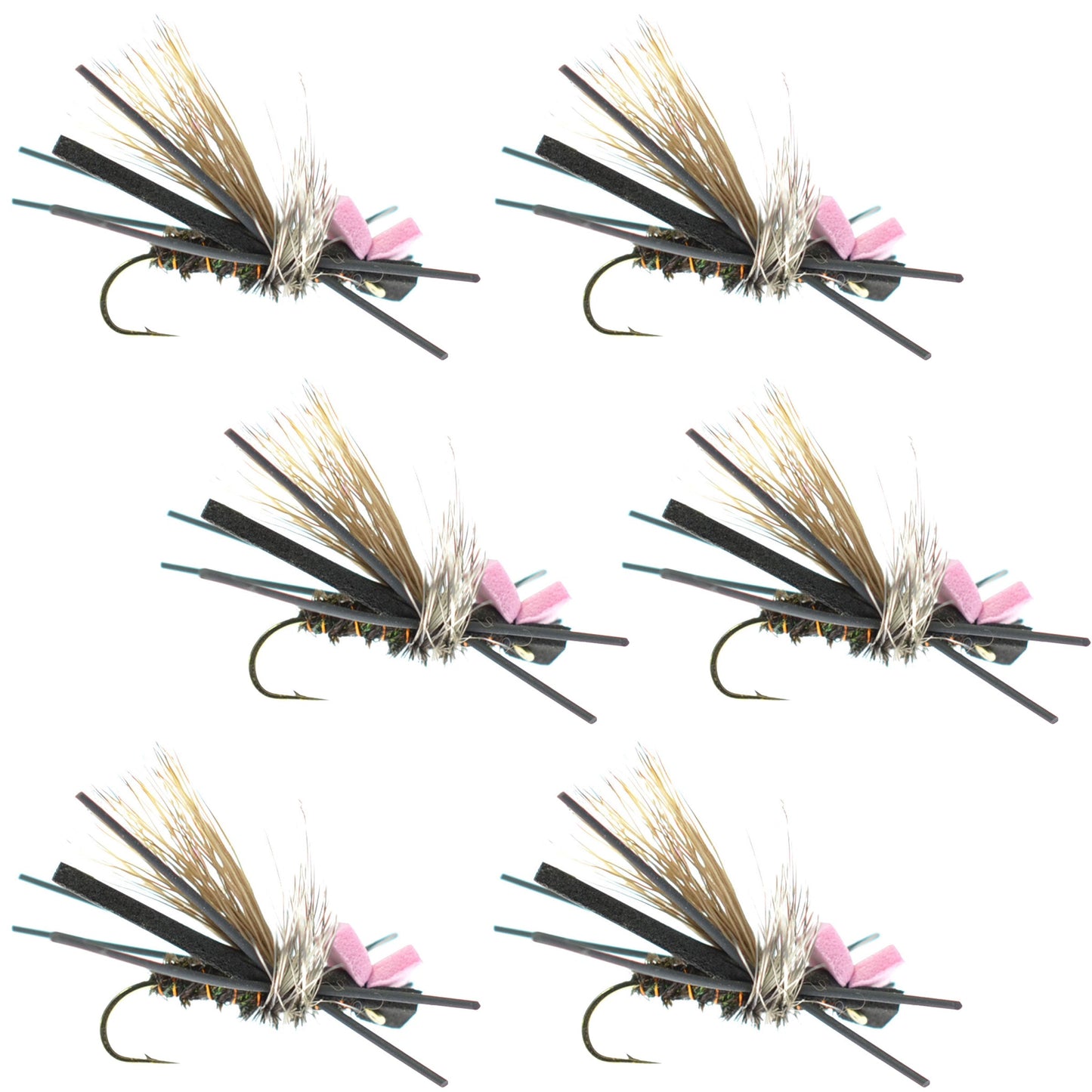 Gypsy King Hopper Foam Body Grasshopper Flies - Size 10 (Pack of 6) - Korvel