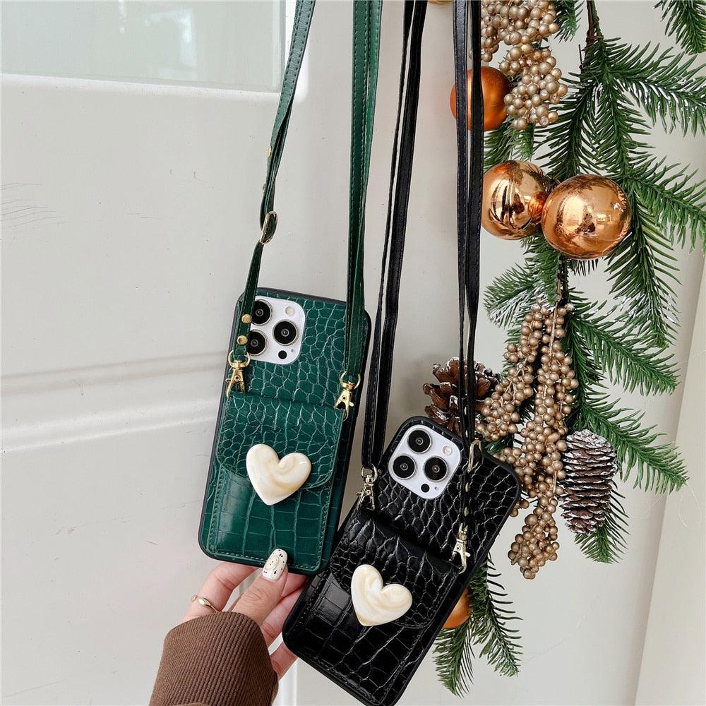 Luxury Love Black Lanyard Phone Case for iPhone