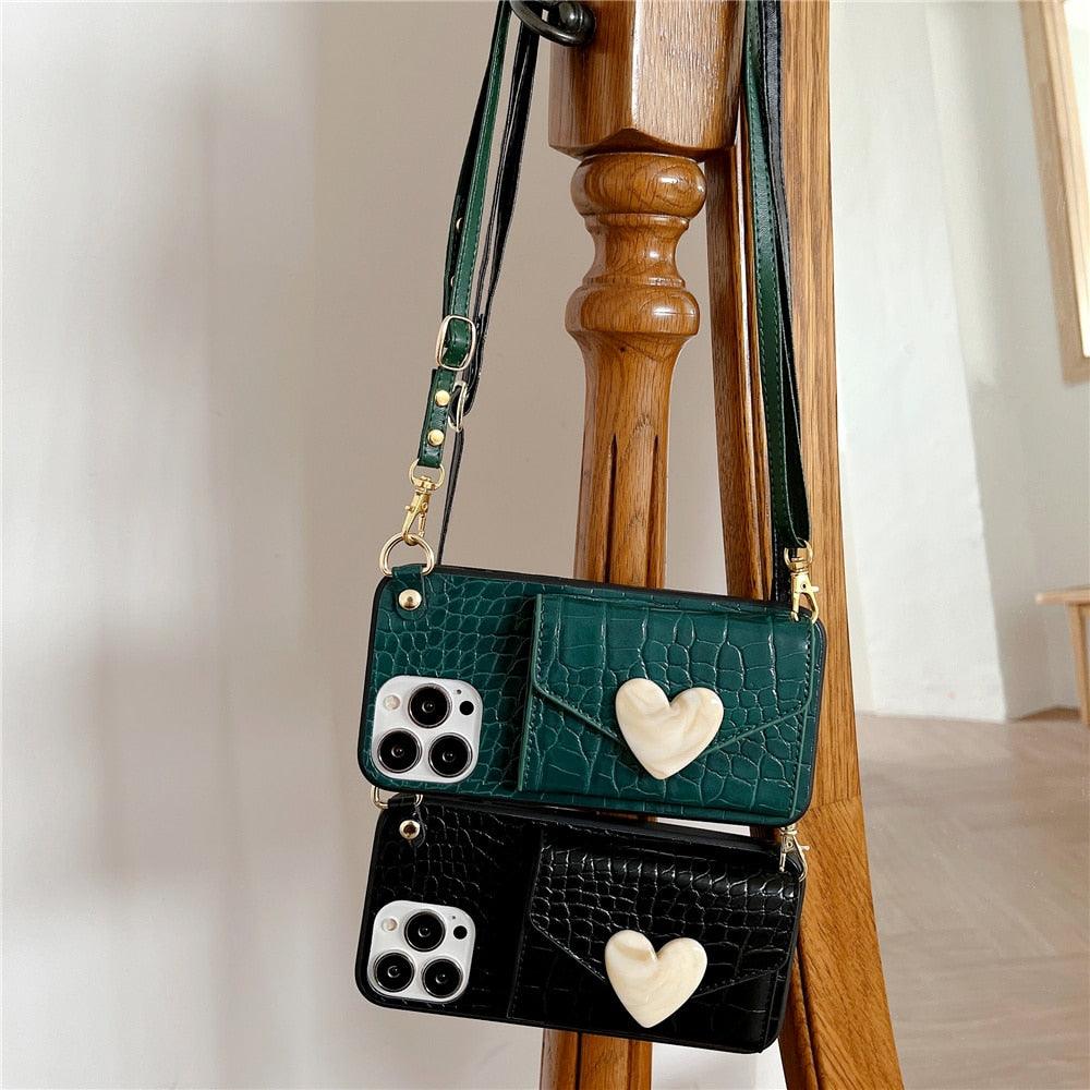 Luxury Love Black Lanyard Phone Case for iPhone