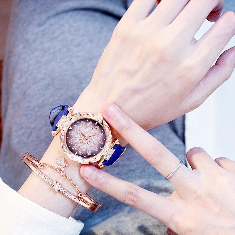 Elegant Starry Sky Women's Quartz Watch Set