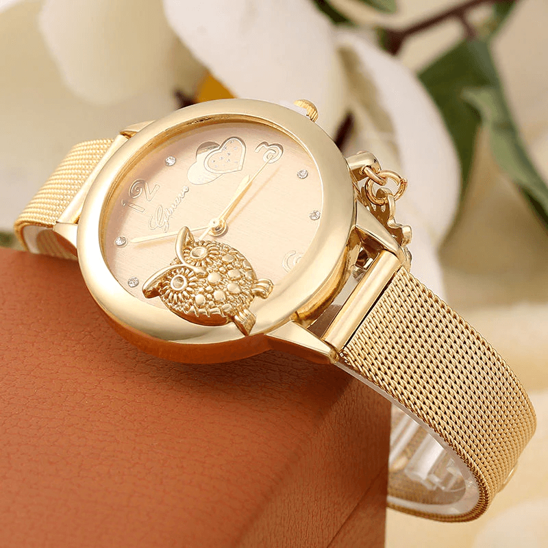 Montre Pendentif Hibou en Or Rose STEVVEX pour Femmes