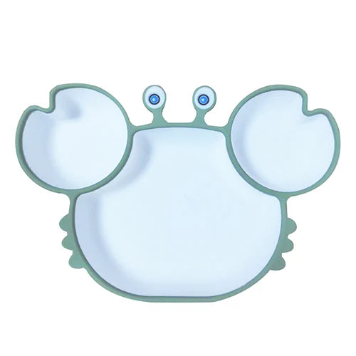 Sub-grid Silicone Sucker Tableware For Baby Cartoon Crab Anti-fall Dinner Plate Infant Kids Supplementary Food Bowl Soft Dishes - Korvel