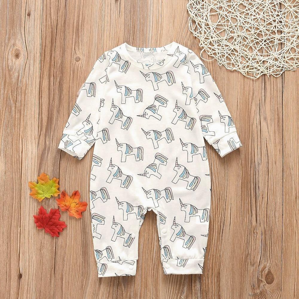 Floral Dinosaur Car Printed Baby Romper - Long Sleeve