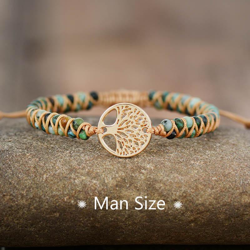 Luxury Handmade Tree Charm Bracelet - African Jasper Braided Design