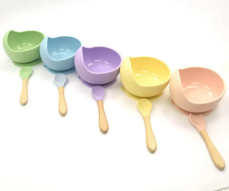 Baby Silicone Tableware Strong Sucker Water Bowl Spoon Set Children Suction Bowl Baby Food Bowl Baby Feeding Tableware - Korvel