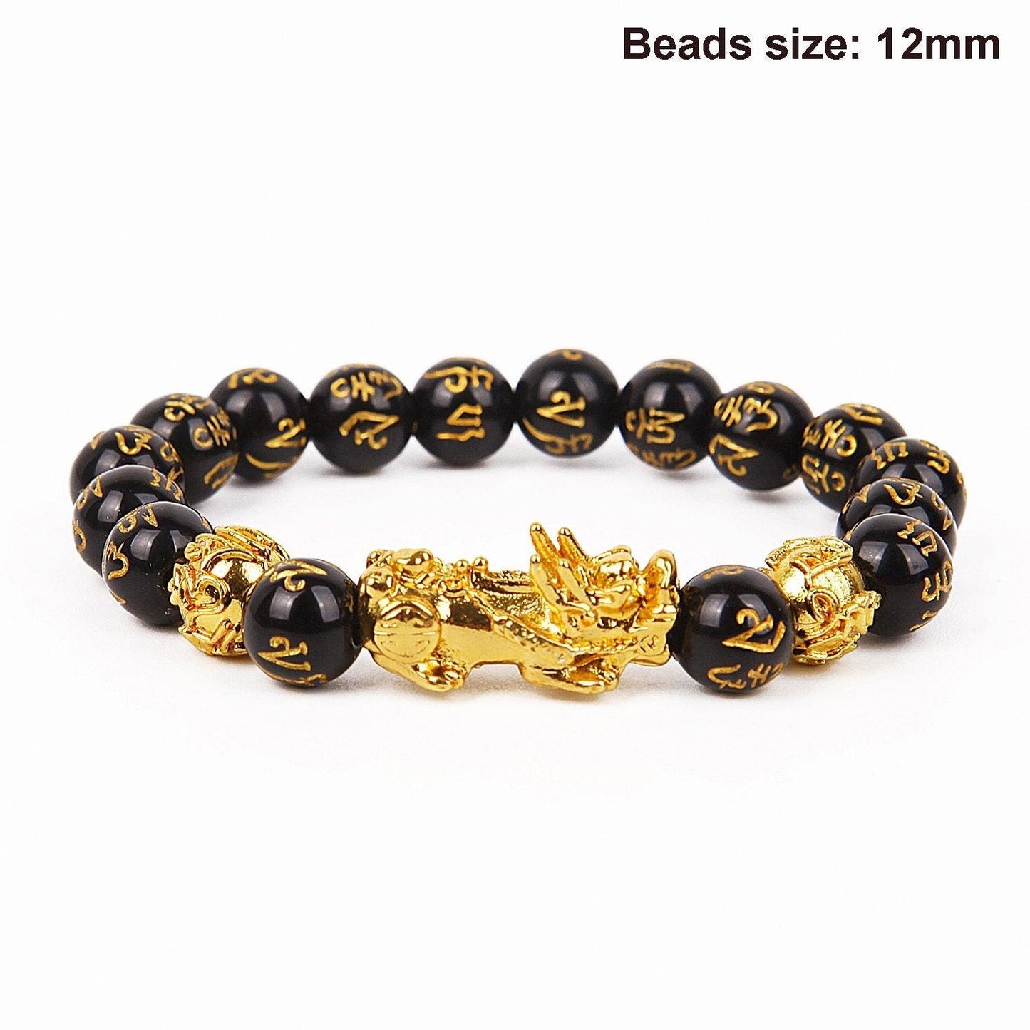 Obsidian Stone Beads Bracelet - Unisex Gold Black Pixiu Design