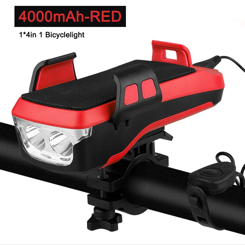 5 IN 1 Multifunction Bicycle Light USB Solar Charging Horn Phone Holder Power Bank Front Lamp For Bicycle Led Lamp Accessories - Korvel