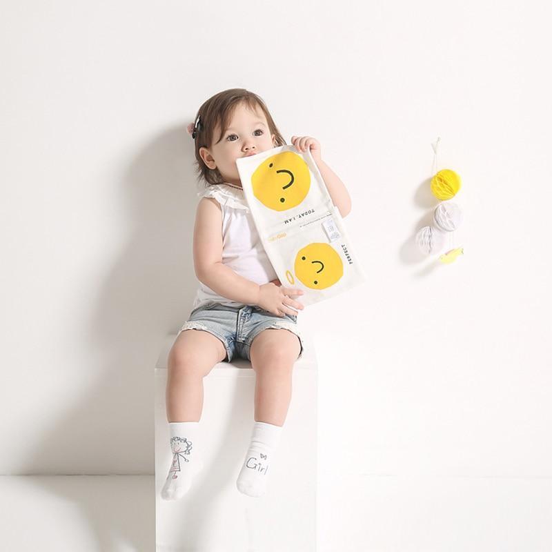 Casual White Cartoon Baby Socks - Non-Slip Cotton for Infants