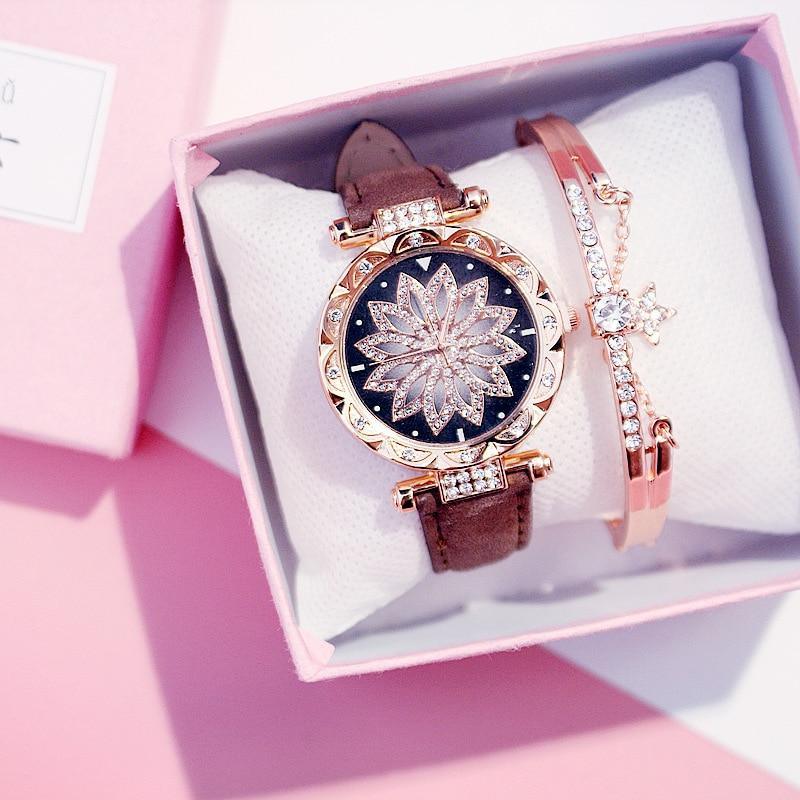 Elegant Starry Sky Women's Quartz Watch Set