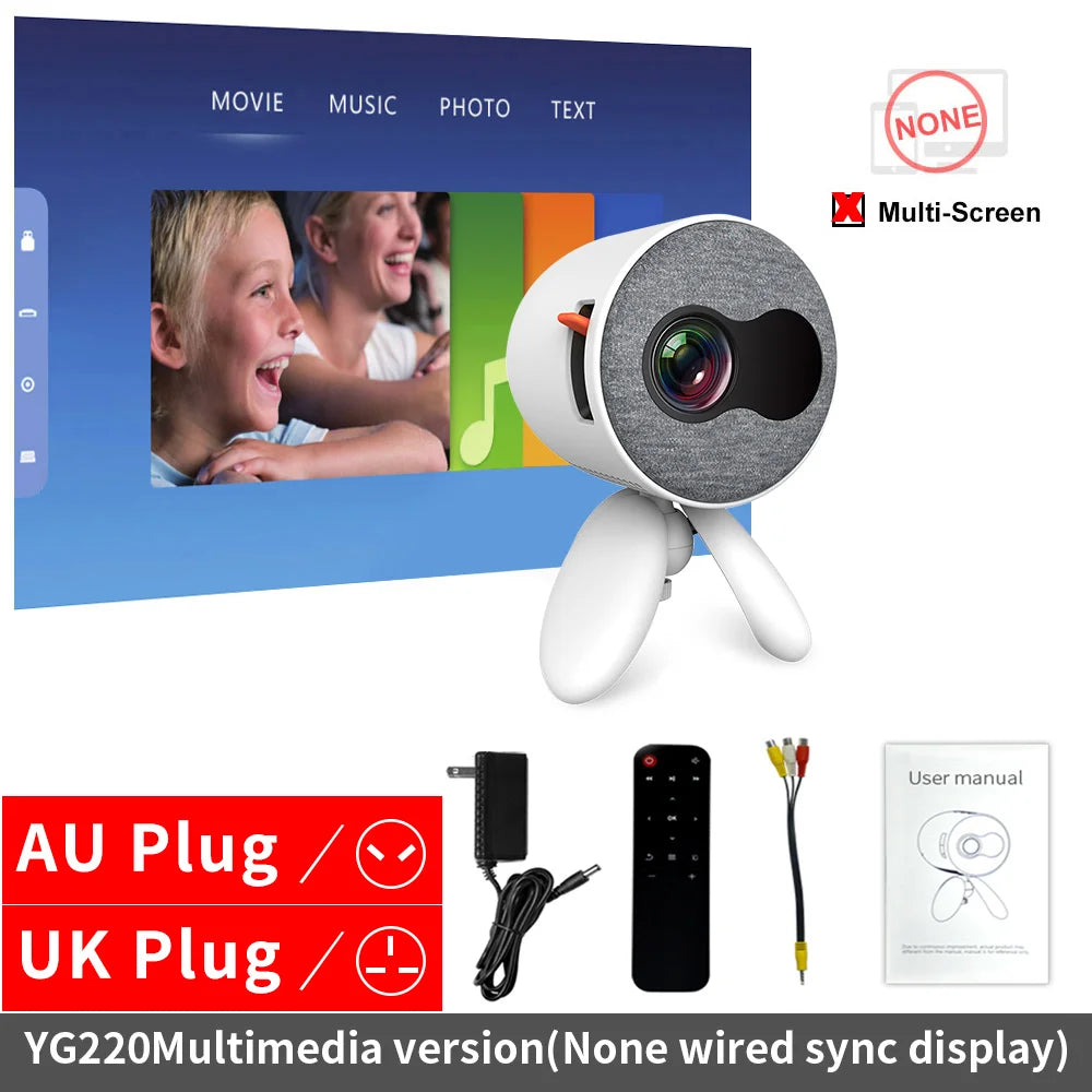 LEJIADA YG220 Mini Projector 3.5mm Audio Phone with screen Update Version Portable Pocket Cute Projector Video Player Kids Gift - Korvel