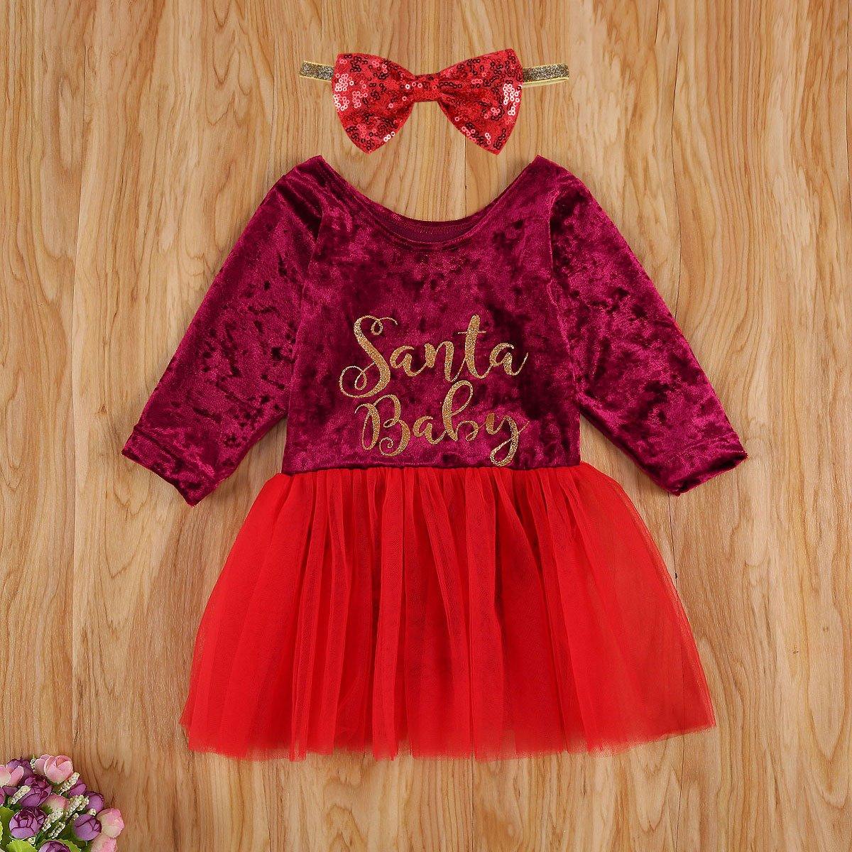 Robe Rouge de Noël à Manches Longues pour Filles Bébés