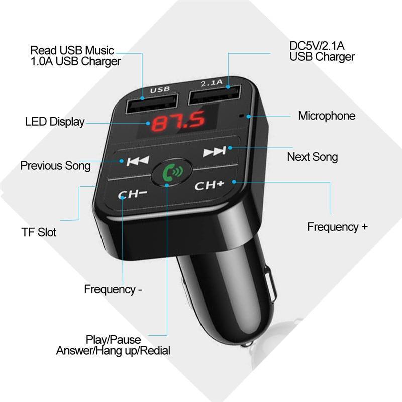 Transmetteur FM Bluetooth 5.0 et Chargeur de Voiture USB Rapide