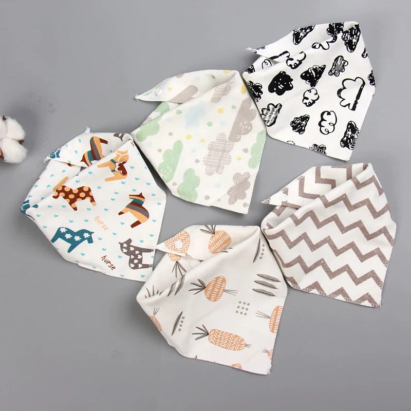 5Pcs/Set Baby Bibs Triangle Double Cotton Bandana Bibs Baby Boys Girls Babador Feeding Smock Infant Burp Cloth Baby Saliva Towel - Korvel