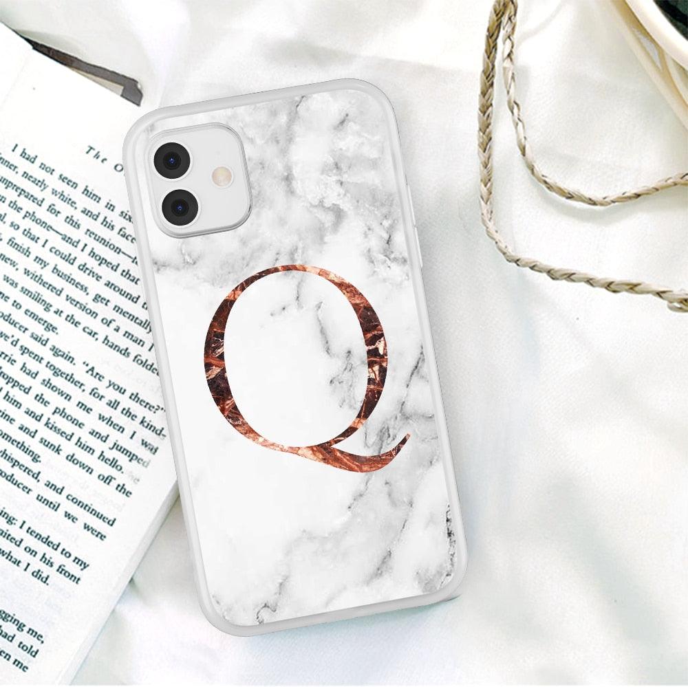 Funda de teléfono de textura de mármol blanco A-Z premium para iPhone 12 Mini