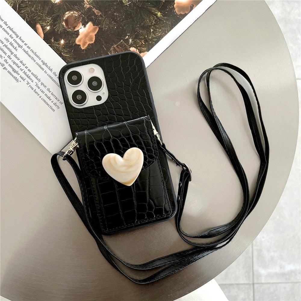 Luxury Love Black Lanyard Phone Case for iPhone