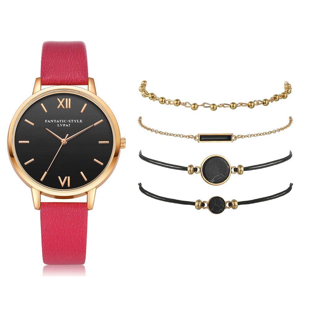 Montre analogique à quartz pour femmes avec bracelet en cuir de luxe