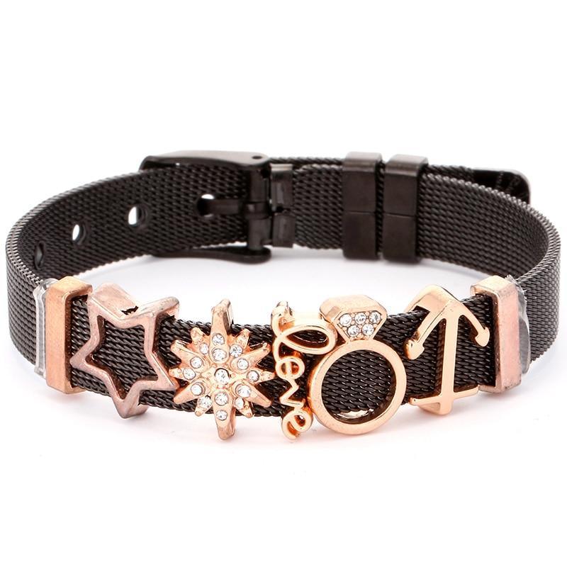 Conjunto de Pulseras de Acero Inoxidable Elegante con Charm de Corazón de Cristal