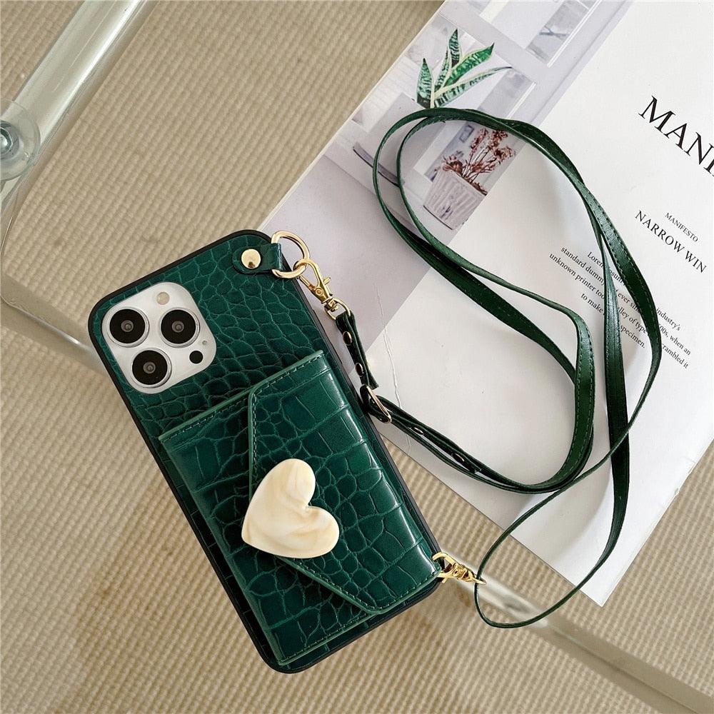 Luxury Love Black Lanyard Phone Case for iPhone