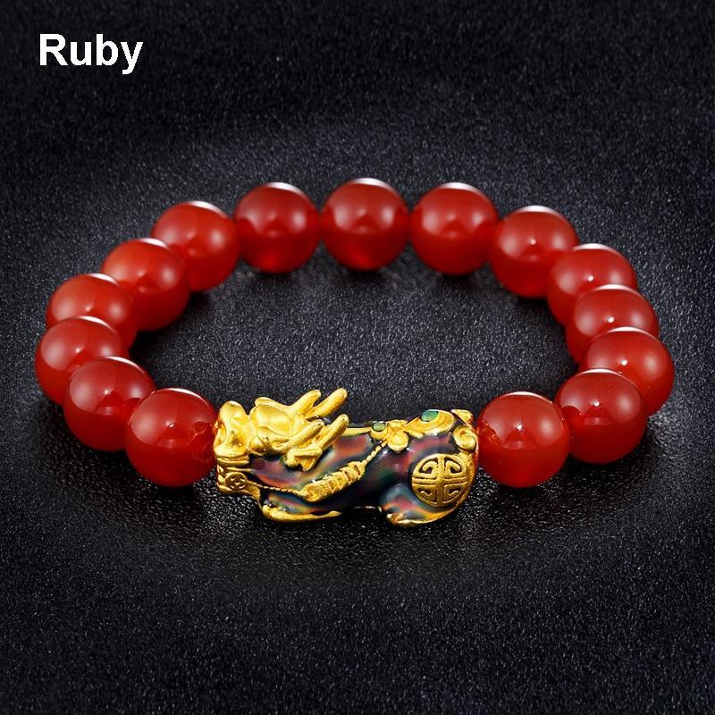 Obsidian Stone Beads Bracelet - Unisex Gold Black Pixiu Design