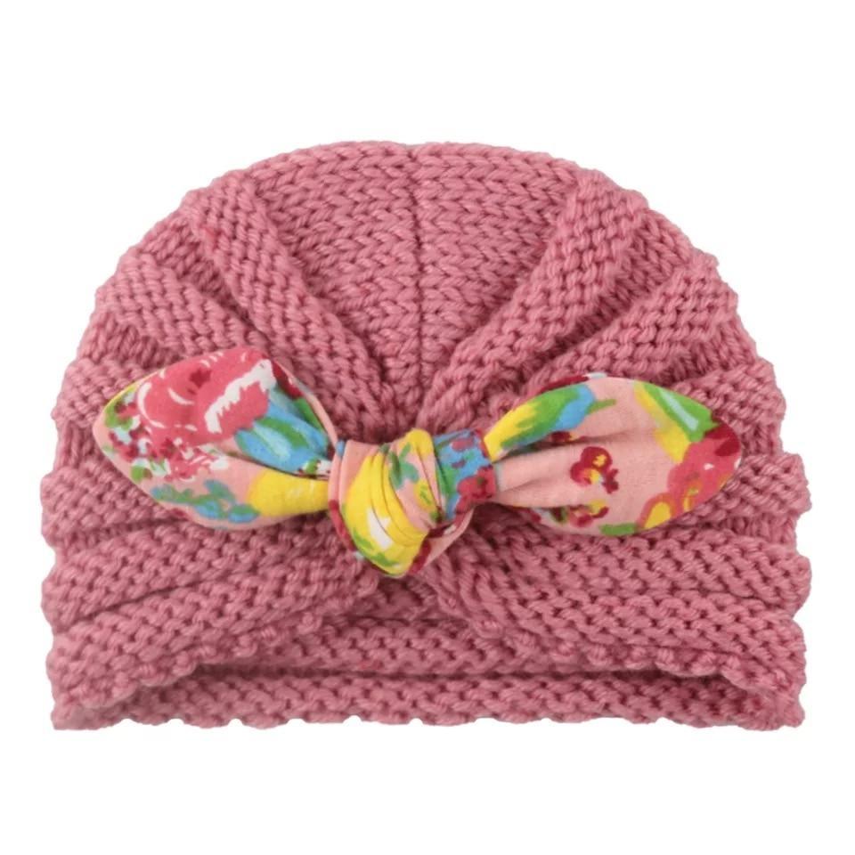Charming Handmade Cotton Baby Turban Hat with Colorful Bow for Boys and Girls - Perfect for Autumn and Winter - Korvel