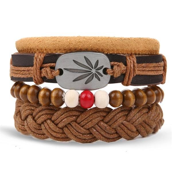 Vintage Black Bead Leather Bracelet for Men and Women
