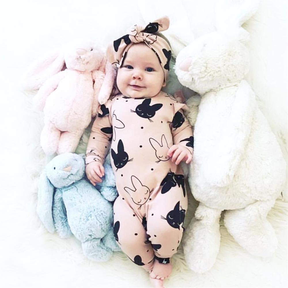 Modern Baby Girls Cartoon Rabbit Pattern Romper Set