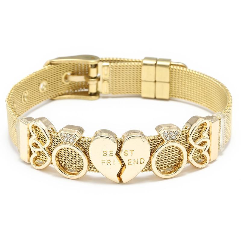 Conjunto de Pulseras de Acero Inoxidable Elegante con Charm de Corazón de Cristal