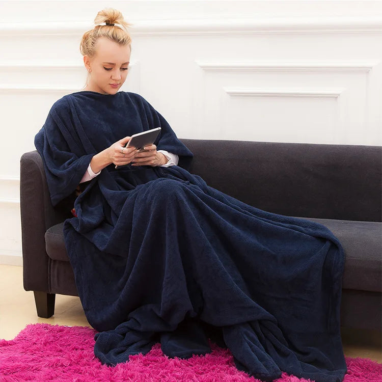 Winter Hooded Pocket Blankets Warm Soft coral TV blanket - Korvel