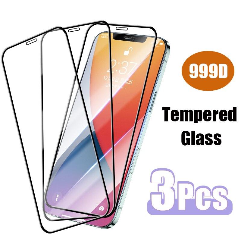 Protector de Pantalla de Vidrio Templado de Cubierta Completa de 3PCS para iPhone