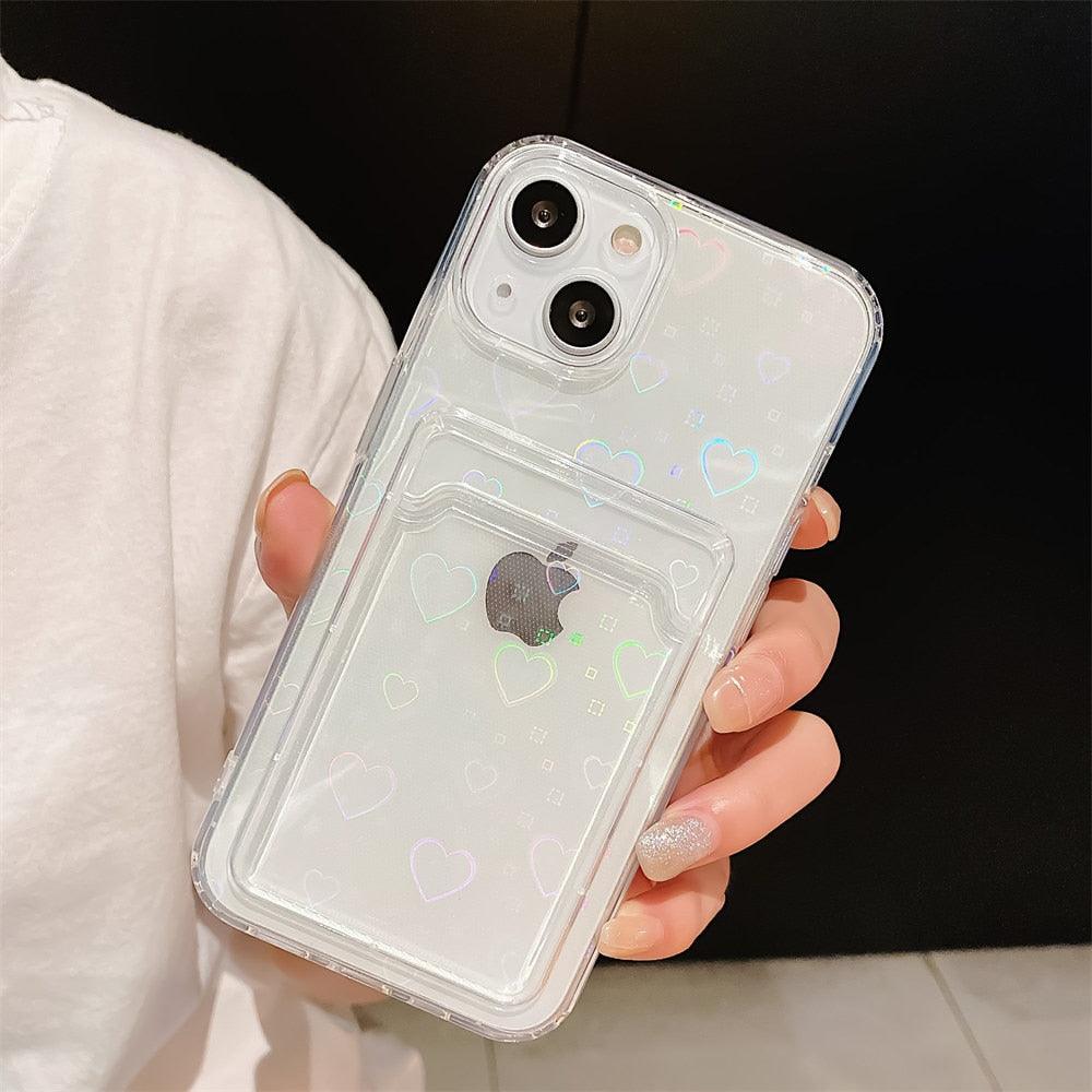 Colorful Holographic Love Heart Phone Case for iPhone