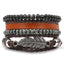 Vintage Black Bead Leather Bracelet for Men and Women