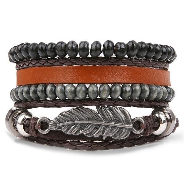 Vintage Black Bead Leather Bracelet for Men and Women