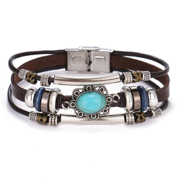 Vintage Black Bead Leather Bracelet for Men and Women