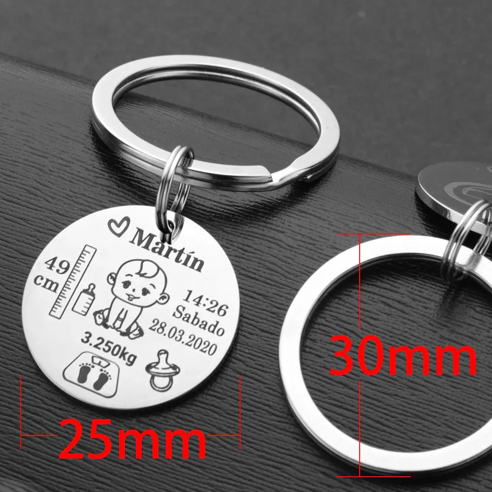Lovely Personalized Baby Boys Girls Keychain  Name Birth Weight Height For Newborn Commemorate New Mom Dad Gift Keyring P026_C - Korvel