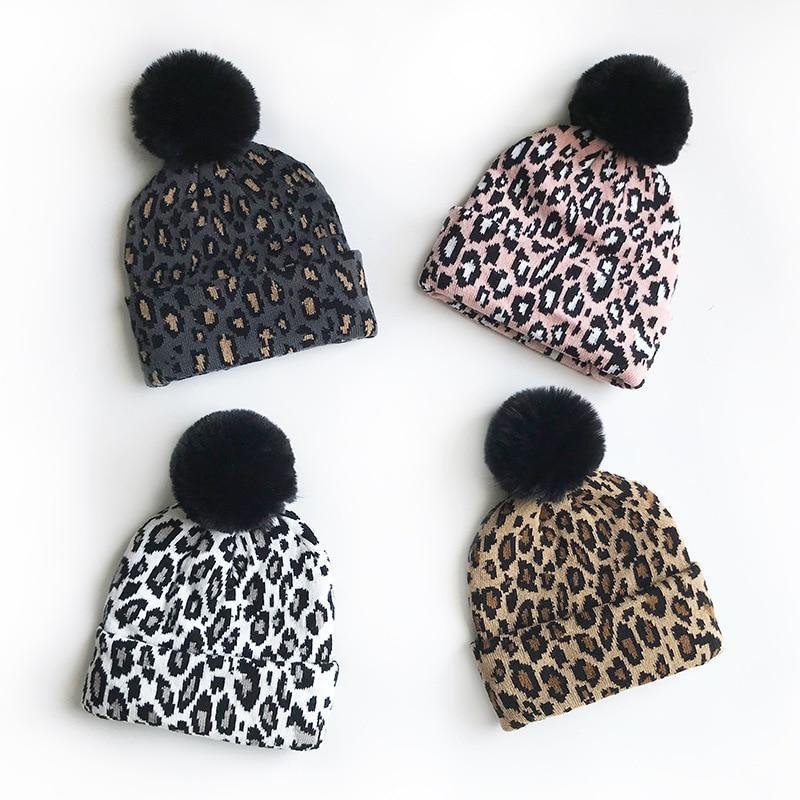 Elegant Leopard Design Winter Hats for Mothers and Children