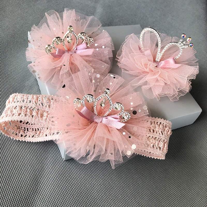Elegant Handmade Baby Girl Hair Band with Rhinestone Crown - Perfect for Infants - Korvel