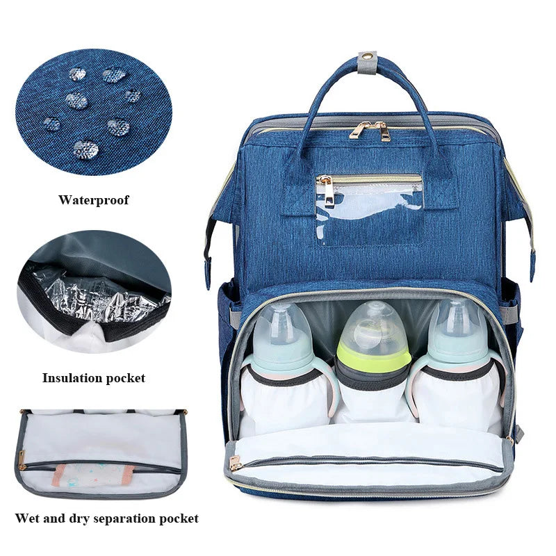 USB Diaper Bags Backpack Foldable Sunscreen Baby Bed Crib Bag Large Capacity Insulation Nursing Stroller Bag With Changing Mat - Korvel