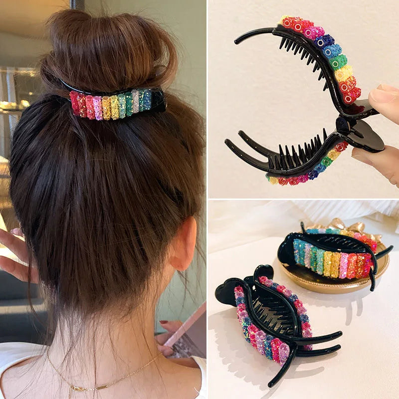 Korean Rainbow Hair Clips Big Crabs For Ponytail Bun Hair Clamps - Korvel
