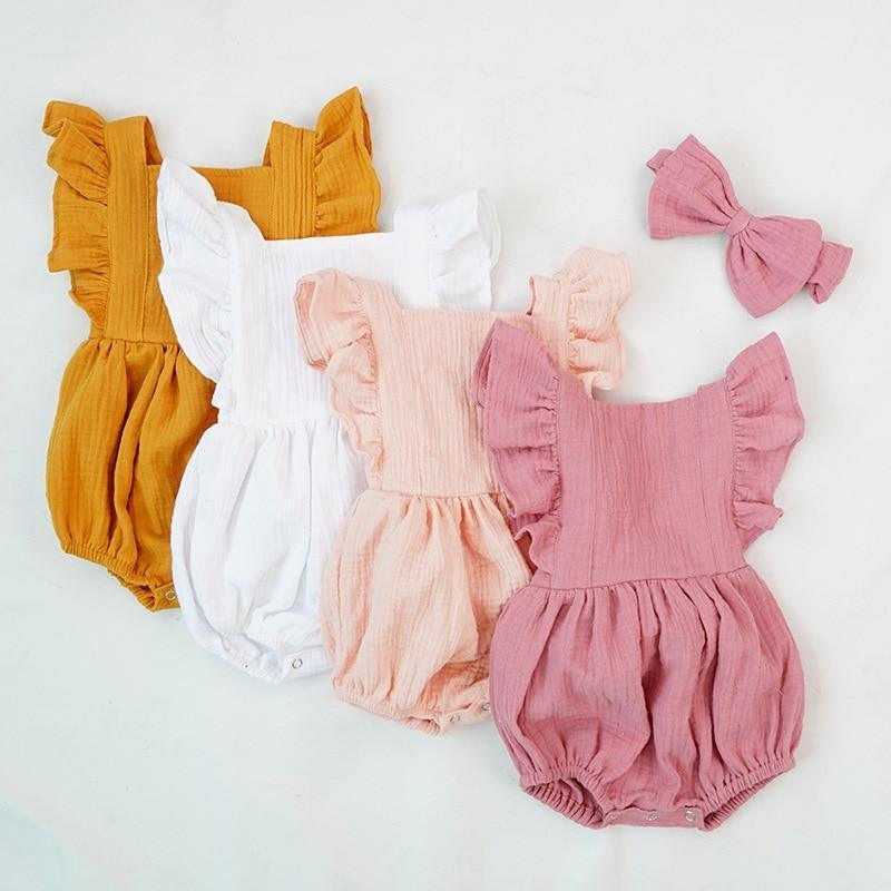 Elegant Cotton Baby Bodysuit for Girls - Summer One-Piece