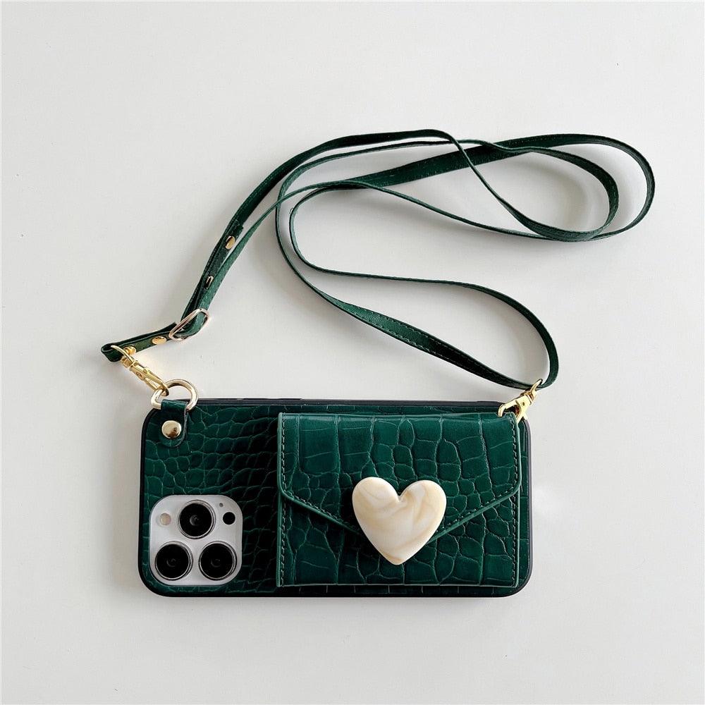 Luxury Love Black Lanyard Phone Case for iPhone
