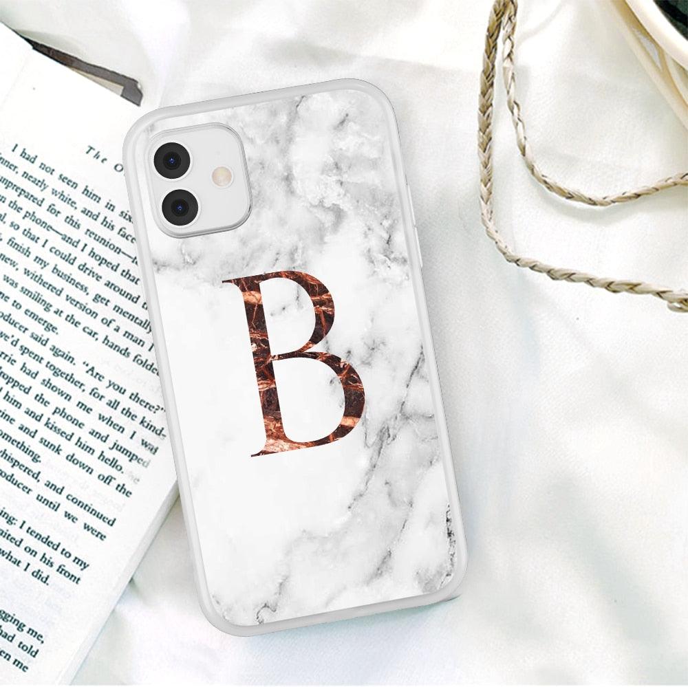 Funda de teléfono de textura de mármol blanco A-Z premium para iPhone 12 Mini