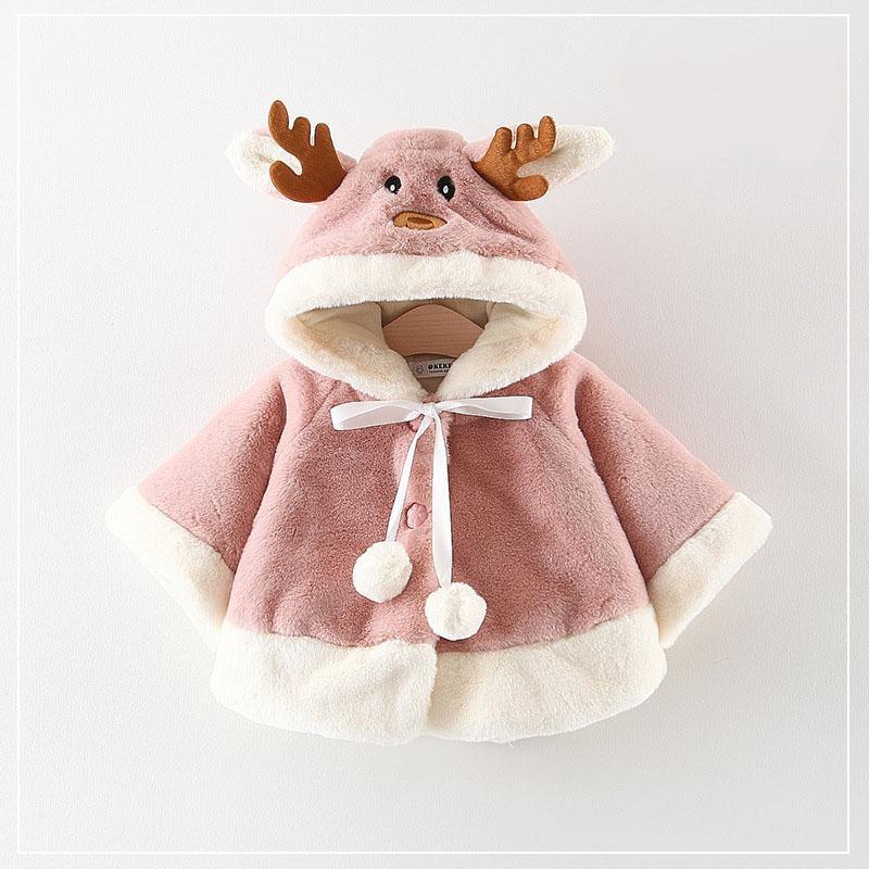 Manteau à capuche en cartoon d'élan mignon et luxueux pour filles bébés