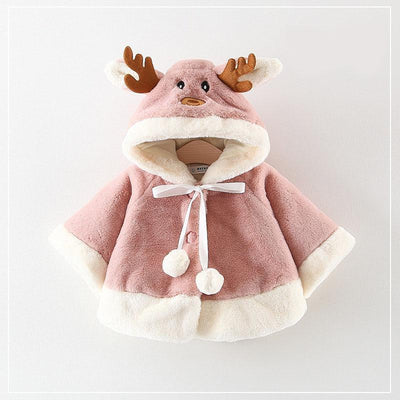 Luxury Cute Elk Cartoon Hooded Coat for Baby Girls