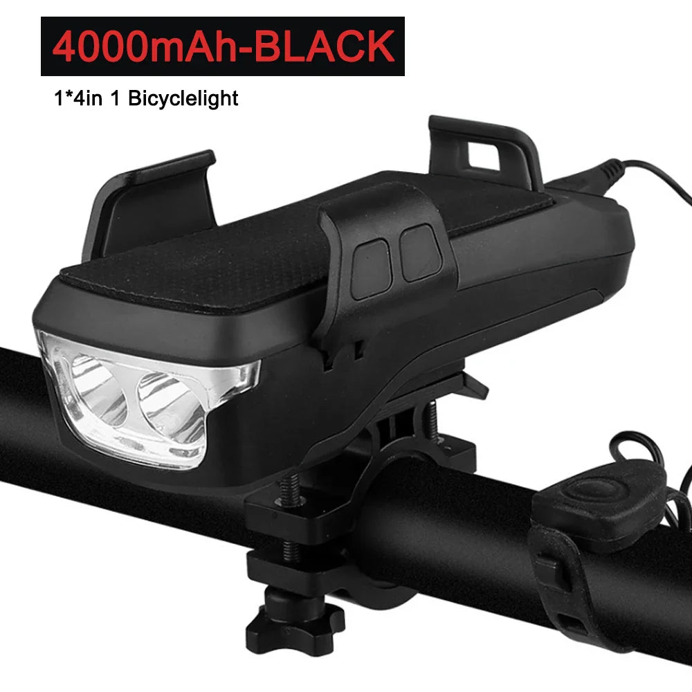 5 IN 1 Multifunction Bicycle Light USB Solar Charging Horn Phone Holder Power Bank Front Lamp For Bicycle Led Lamp Accessories - Korvel